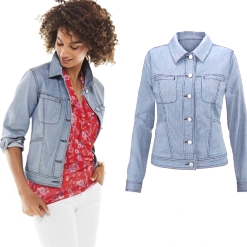 CAbi 5159 Railroad Striped Jean Jacket Button Down